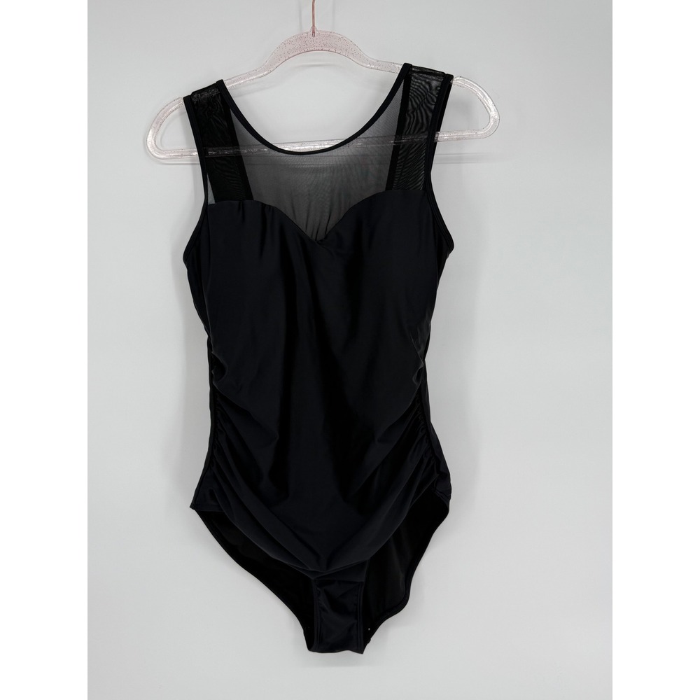 Anne Klein Black Mesh Ruched One Piece Swimsuit Women's Sz XL